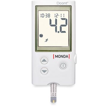   Dcont® MONDA - beszélő vércukormérő szett (készülék, ujjbegyszúró készülék, 8 db vérvételi lándzsa, zippzáras tok)