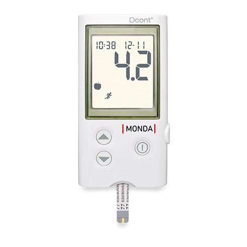 Dcont® MONDA - beszélő vércukormérő szett (készülék, ujjbegyszúró készülék, 8 db vérvételi lándzsa, zippzáras tok)